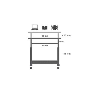 Yükseklik Ayarlı Ve Klavyelikli Çalışma Masası - Atlantik Çam Beyaz (tekerli) 80x40 Oval Kenar