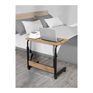 Yükseklik Ayarlı Laptop Sehpası - Atlantik Çam (tekerli̇) Oval Kenar - 70x40