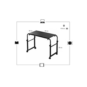 Yükseklik Ve Genişlik Ayarlı Tek Kişilik Yatak Çalışma Masası - Antasit Beyaz (frenli Tekerli) 80x40