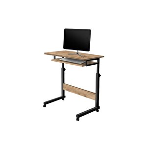 Yükseklik Ayarlı Ve Klavyelikli Laptop Sehpası - Atlantik Çam 70x40 (frenli Tekerli)