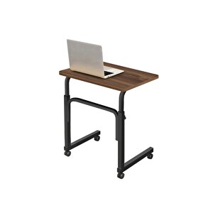 Yükseklik Ayarlı Laptop Sehpası Ve Çalışma Masası -ceviz (tekerli̇) 60x40 Oval Kenar