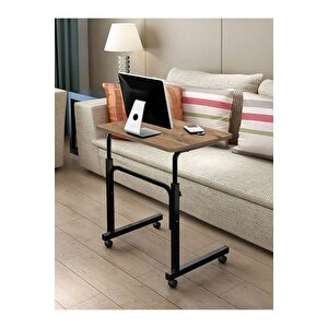 Yükseklik Ayarlı Laptop Sehpası Ve Çalışma Masası -ceviz (tekerli̇) 60x40 Oval Kenar