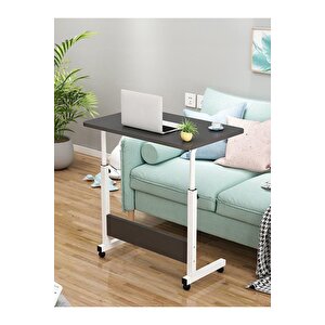 Yükseklik Ayarlı Laptop Sehpası Ve Çalışma Masası - Antrasit Beyaz (tekerli) Oval Kenar - 70x40