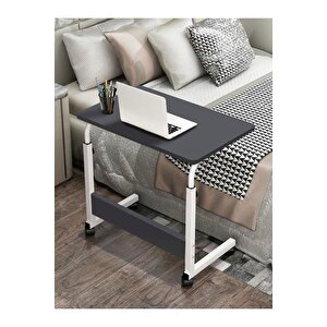 Yükseklik Ayarlı Laptop Sehpası Ve Çalışma Masası - Antrasit Beyaz (tekerli) Oval Kenar - 70x40