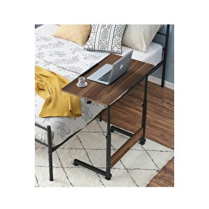 Yükseklik Ayarlı Eğimli Ve Katlanabilen Laptop Sehpası - Ceviz (tekerli̇) Oval Kenar