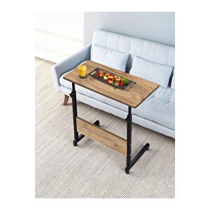 Yükseklik Ayarlı Kahvaltı Ve Yemek Sehpası - Atlantik Çam (tekerli) 70x40 Oval Kenar