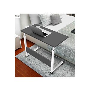 Yükseklik Ayarlı Çalışma Masası - Antrasit Beyaz (tekerli̇) 80x40 Oval Kenar