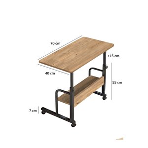 Yükseklik Ayarlı Dikiş Makinesi Sehpası - Atlantik Çam (frenli Tekerli) 70x40 Oval Kenar