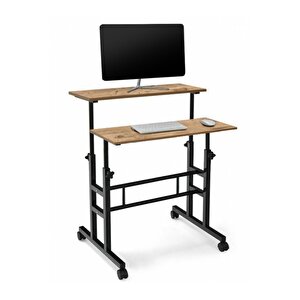 Yükseklik Ayarlı Bilgisayar/laptop Ve Çalışma Masası - Çam 80x60 (tekerli̇) Oval Kenar