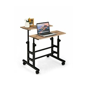 Yükseklik Ayarlı Bilgisayar/laptop Ve Çalışma Masası - Çam 80x60 (tekerli̇) Oval Kenar