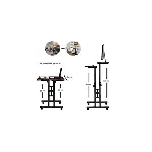Yükseklik Ayarlı Bilgisayar/laptop Ve Çalışma Masası - Çam 80x60 (tekerli̇) Oval Kenar