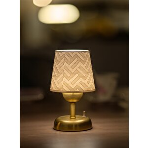 Özel Tasarım Metal Ayaklı Masa Lambası / Abajur | Geometrik Desen | Gold Ayak | Pi̇lli̇ 20 Cm