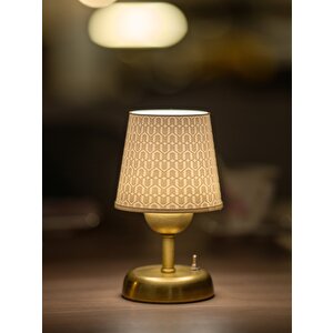 Özel Tasarım Metal Ayaklı Masa Lambası / Abajur | Nosso Desen | Gold Ayak | Pi̇lli̇  | 20cm