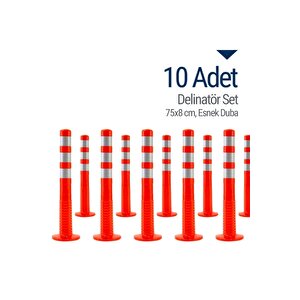 Trafik Delinatör 75 Cm- 10 Adet Plastik Kırmızı Otopark Yol Duba Ucuz Koni (505*355*805)
