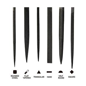 6 Parça Kauçuk Saplı Mini Eğe Set 18 Cm Eğe Törpü Seti Hassas Çelik Anahtar Deri Metal Hobi Eğe Set