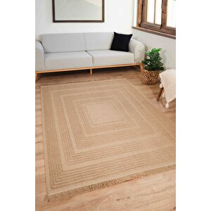 Natura 6662 %100 Doğal Jüt Kilim Bej Renkli Yumuşak Dokulu Şık Tasarımlı Kilim Modern Dokuma Kilim 120x180 cm