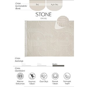 Stone 1090 Bej Kaymaz Taban Koridor Halısı Kesme Yolluk Mutfak Halısı Modern Salon Halısı 80x200 cm