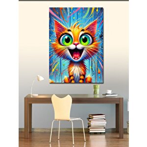 Kanvas Tablo Enerjik Renkli Kedi 100x140 cm