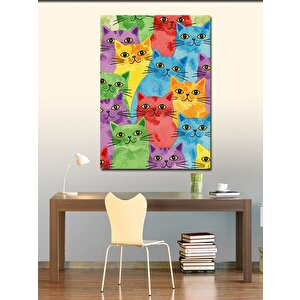 Kanvas Tablo Renkli Kedi Desenleri 100x140 cm