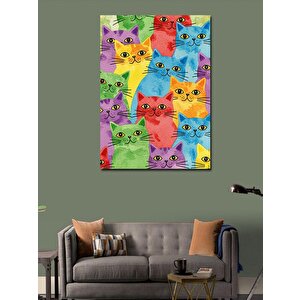 Kanvas Tablo Renkli Kedi Desenleri 100x140 cm
