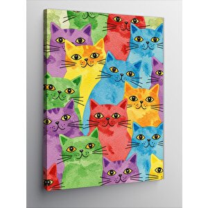 Kanvas Tablo Renkli Kedi Desenleri 50x70 cm