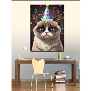 Kanvas Tablo Şapkalı Mutlu Kedi 50x70 cm