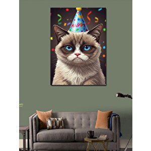 Kanvas Tablo Şapkalı Mutlu Kedi 50x70 cm