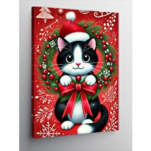 Kanvas Tablo Noel Temalı Kedi 70x100 cm