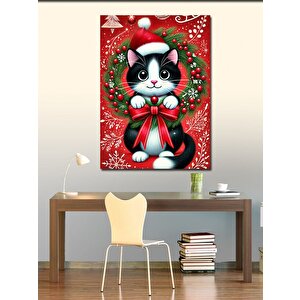 Kanvas Tablo Noel Temalı Kedi 70x100 cm