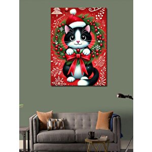Kanvas Tablo Noel Temalı Kedi 70x100 cm