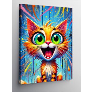 Kanvas Tablo Enerjik Renkli Kedi 70x100 cm