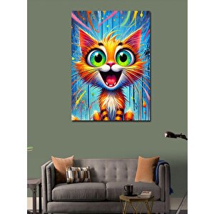 Kanvas Tablo Enerjik Renkli Kedi 70x100 cm