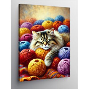Kanvas Tablo İplikler Arasında Kedi 50x70 cm