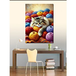 Kanvas Tablo İplikler Arasında Kedi 50x70 cm