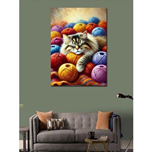 Kanvas Tablo İplikler Arasında Kedi 50x70 cm