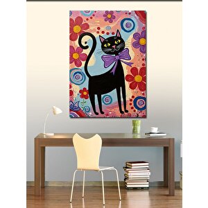 Kanvas Tablo Sevimli Çiçekli Kedi 100x140 cm
