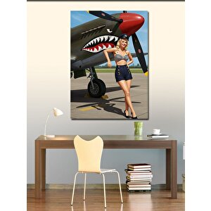 Kanvas Tablo Askeri Uçak Ve Pin-up Kadın 100x140 cm