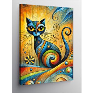 Kanvas Tablo Soyut Renkli Kedi Figürü 100x140 cm