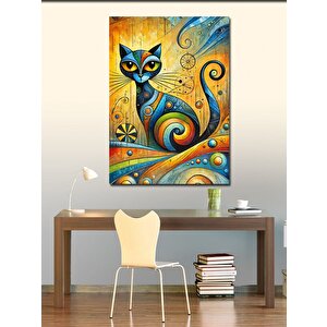 Kanvas Tablo Soyut Renkli Kedi Figürü 100x140 cm