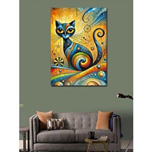 Kanvas Tablo Soyut Renkli Kedi Figürü 70x100 cm