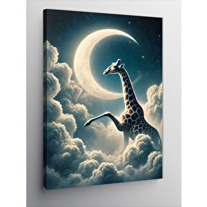 Kanvas Tablo Ay Ve Bulutlar Arasında Zürafa 50x70 cm