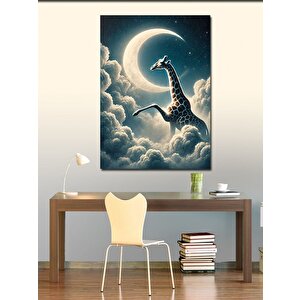 Kanvas Tablo Ay Ve Bulutlar Arasında Zürafa 50x70 cm