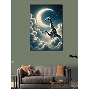Kanvas Tablo Ay Ve Bulutlar Arasında Zürafa 100x140 cm