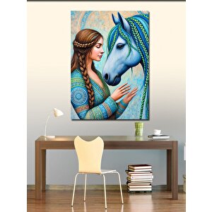 Kanvas Tablo At Ve Kadın Figürü 100x140 cm