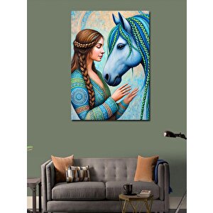 Kanvas Tablo At Ve Kadın Figürü 100x140 cm