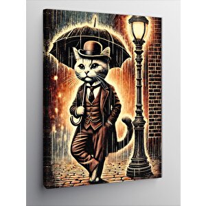 Kanvas Tablo Sokak Lambası Altında Kedi 50x70 cm