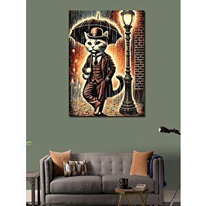 Kanvas Tablo Sokak Lambası Altında Kedi 50x70 cm