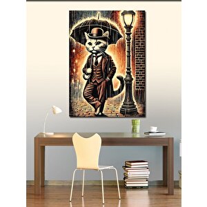 Kanvas Tablo Sokak Lambası Altında Kedi 70x100 cm