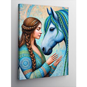 Kanvas Tablo At Ve Kadın Figürü 70x100 cm