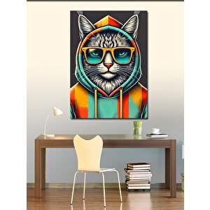 Kanvas Tablo Havalı Gözlüklü Kedi 100x140 cm